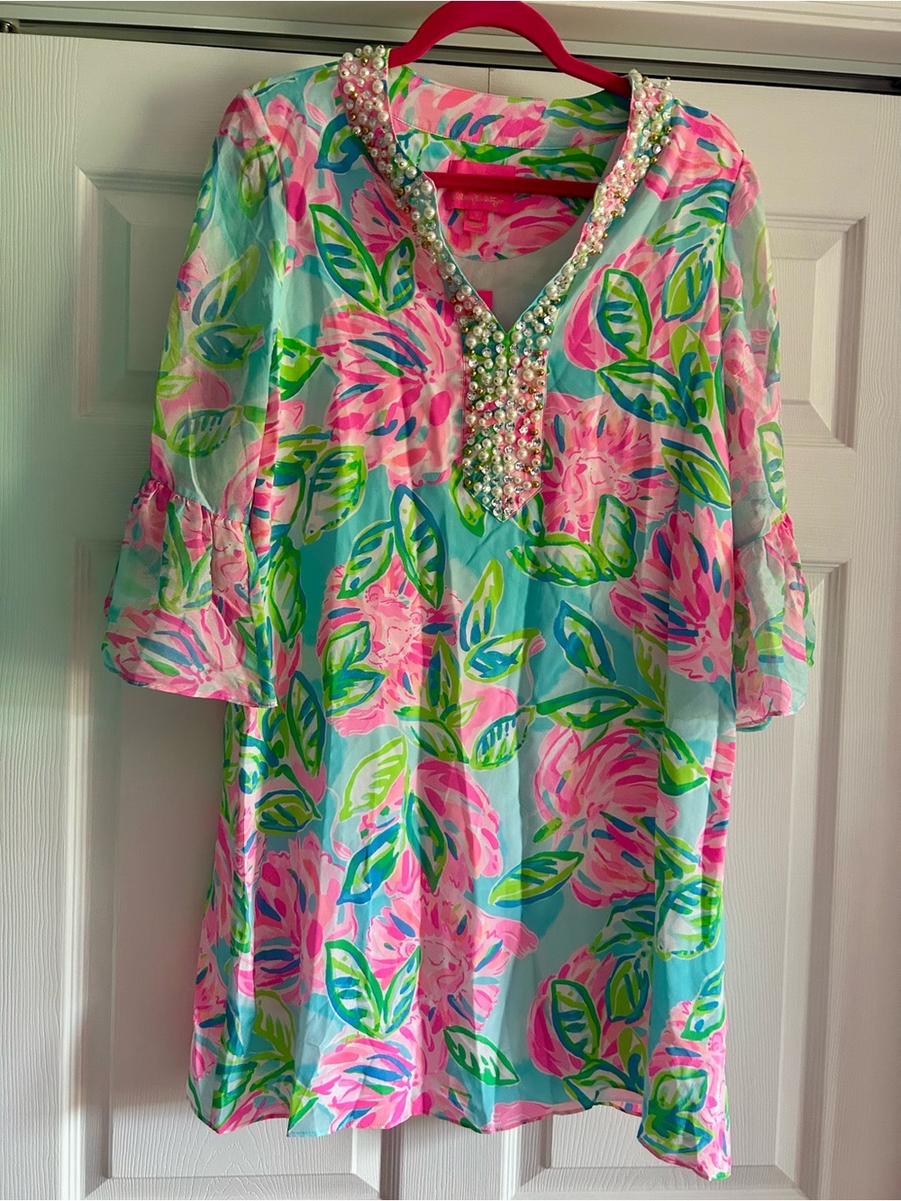 Lilly Pulitzer Totally Blossom Elenora Silk Pearl-Embellished Dress